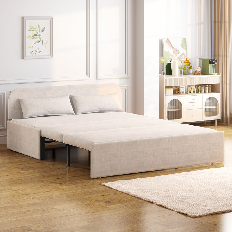 Ebern Designs Pull Out Sofa Bed 2 in 1 Modern Convertible Sleeper Sofa Couch Twin Size Linen Revesible Couch Bed With Cushions throw Pillows For Small Place apartment living Room office Wayfair